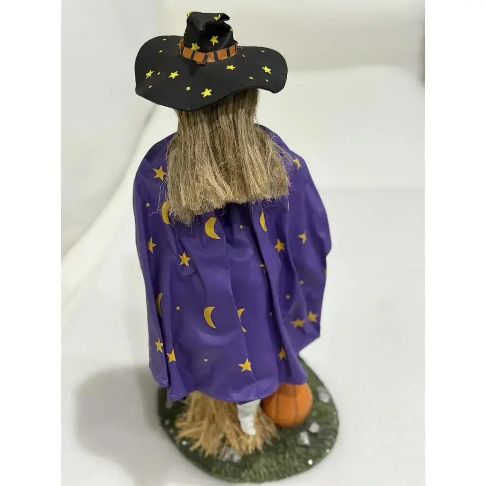 Vintage Halloween Witch Figurine‎ with Ghost – Hand Painted Fabric Doll